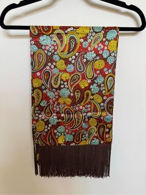 Paisley Floral Fringe Scarf - Red, Yellow, Aqua